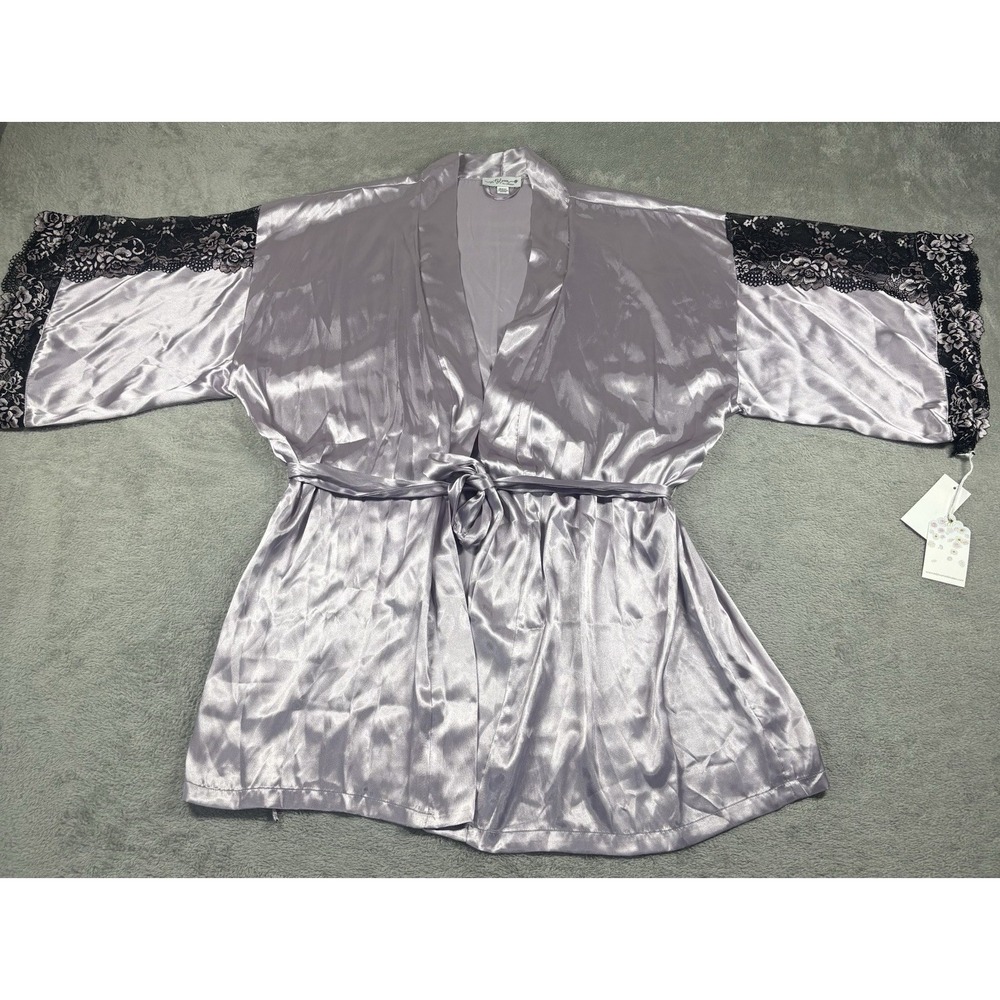In Bloom By Jonquil Women's Purple Robe Black Lace Trim Sleeve Size XL/TG New